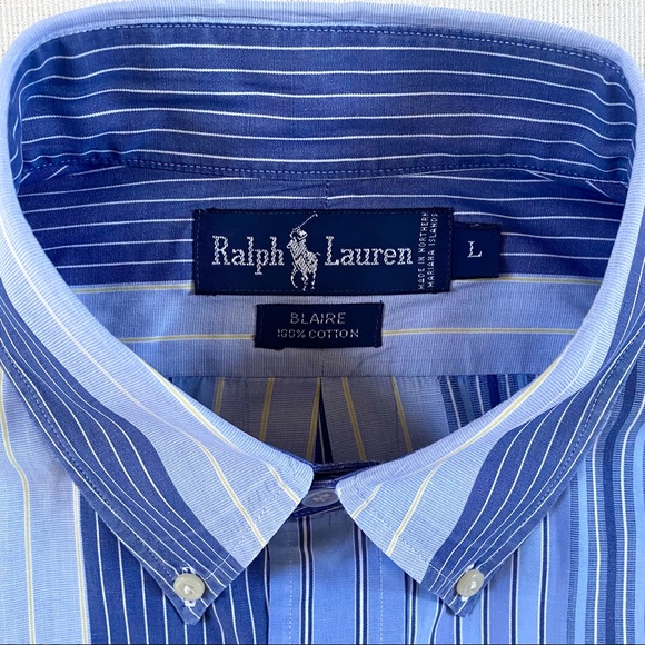 RALPH LAUREN Classic 100% Cotton Stripe Men’s Blaire Shirt, Size Large - Picture 5 of 14